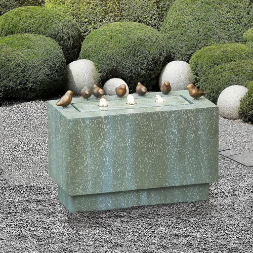 Vista 2 de LuxenHome - Fuente de agua para exteriores de 24 pulgadas, piedra de resina y pátina, fuentes de agua rectangulares para exteriores e interiores