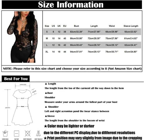 Vista 8 de Enterizo de malla transparente para mujer, de manga larga, con cuello en V, sexy, malla delgada, retazos