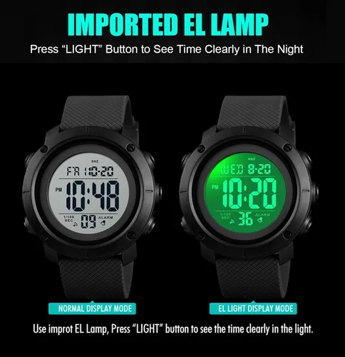 Vista 7 de Reloj digital para niños grandes, resistente al agua, luz trasera militar, reloj para adolescentes 1428, Blazk., Digital