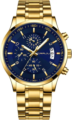 Vista 16 de CRRJU - Relojes de moda para hombre de acero inoxidable, cronógrafo, impermeables con fecha, de pulsera, correa de acero inoxidable, resistente al
