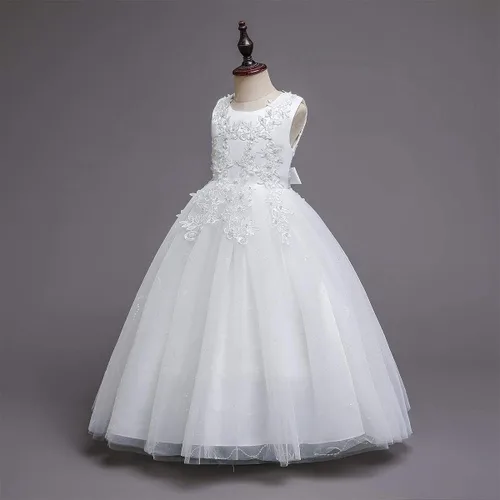 Vista 4 de Vestido de fiesta de boda con encaje de tul para niñas, para comunión, formal, cumpleaños, princesa, concurso, baile de graduación