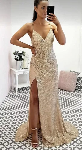 Vista 6 de Vestidos de fiesta de sirena brillantes, vestidos largos formales de lentejuelas y vestidos de noche para mujer