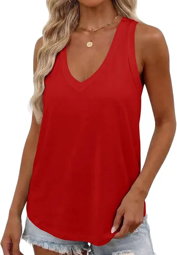 Vista 10 de Smile Fish Camiseta sin mangas de verano con cuello en V profundo para mujer, ajuste holgado, sin mangas