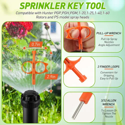 Vista 3 de 5 llaves de aspersor compatibles con cabezales de rociador Hunter Rotor Naranja