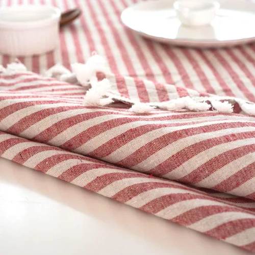 Vista 6 de Sandweek Mantel con borlas de algodón y lino, a prueba de polvo, para decoración de mesa de cocina y comedor