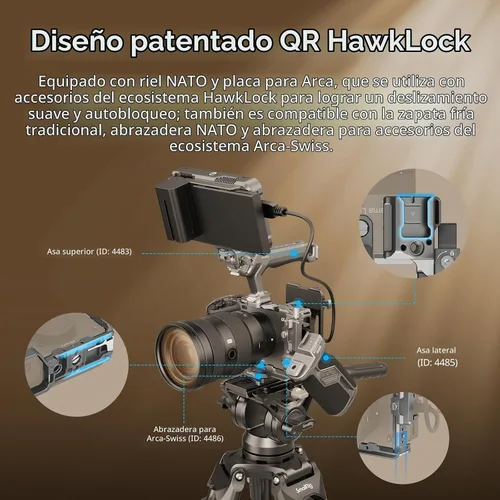 Vista 4 de SmallRig FX3 / FX30 HawkLock Kit de jaula para cámara de liberación rápida para Sony con abrazadera de cable, zapata fría QR incorporada riel