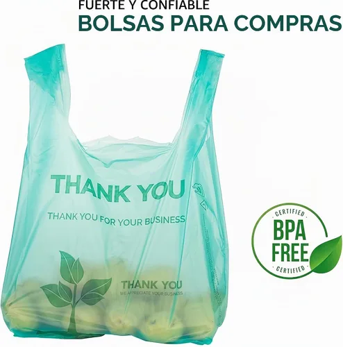 Vista 3 de Stock Your Home Bolsas de comestibles ecológicas desechables con asas, bolsa de camiseta de agradecimiento para supermercado, comestibles