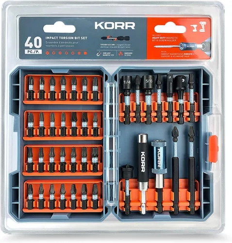 Vista 7 de KORR Herramientas Juego de puntas de destornillador de torsión de impacto, 40 unidades, Phillips, cuadrado, empotrado, Torx, ranura con soporte