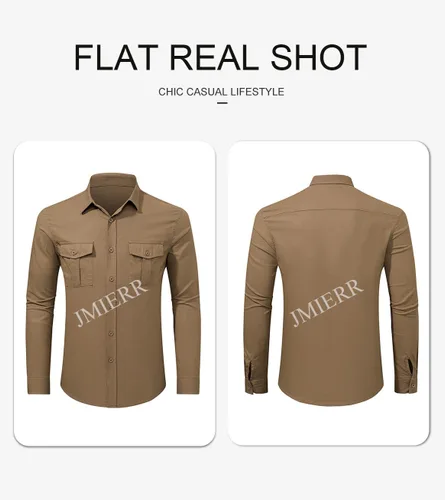 Vista 4 de JMIERR Men's Linen Shirts Casual Button Down Roll Up Long Sleeve Shirts with 2 Flap Pockets