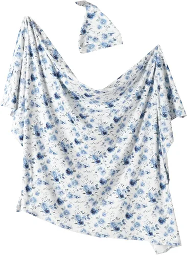 Vista 9 de Manta de recepción para recién nacido, manta para bebé, tamaño grande, suave, para bebés, niñas y niños, 43 x 53 pulgadas, Azul, 0 a 6 meses