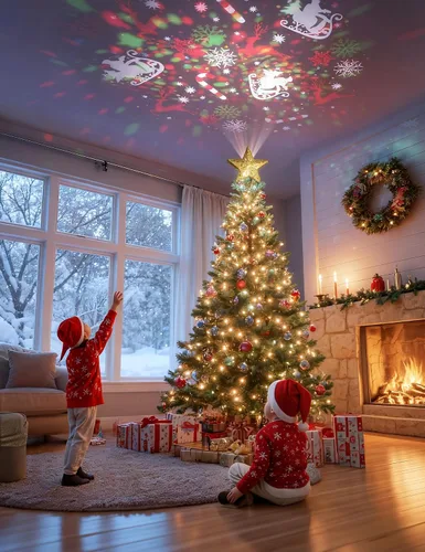 Vista 2 de DG-Direct Decoración iluminada para árbol de Navidad con 6 patrones de Purpurina dorada 6