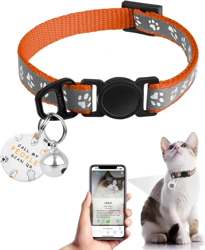 Vista 9 de Collar de Gato con Liberación de Seguridad con Etiqueta de Nombre de Código QR, Collares Reflectantes para Gatitos con Cascabel, Etiqueta