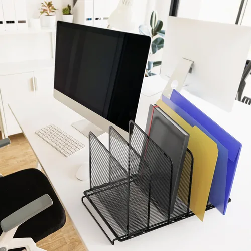 Vista 2 de Simple Houseware Organizador clasificador de archivos vertical, 5 secciones, ampliable, negro