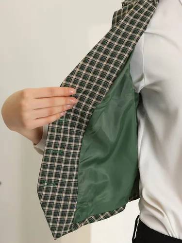 Vista 5 de Allegra K Chaleco a cuadros para mujer, cuello de solapa con muescas, chaleco vintage de un solo pecho