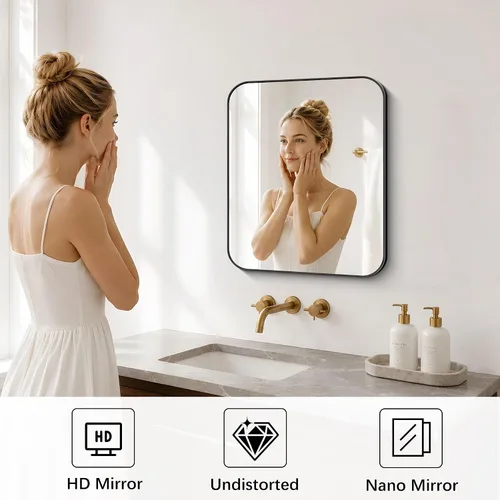 Vista 4 de DESBING 16"x20" Bathroom Mirror for Over Sink, Black Framed Wall Mirror Negro