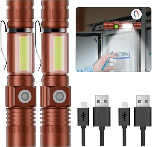 Vista 13 de Hoxida Linterna recargable LED (batería incluida), linterna LED magnética con luz lateral COB, 1200 lúmenes, LED súper brillante, impermeable