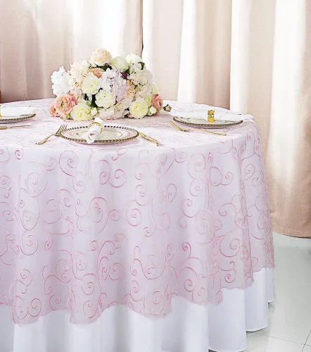 Vista 27 de Manteles de organza bordados redondos de 90 pulgadas, manteles de organza para bodas, fiestas, banquetes, eventos, color verde manzana
