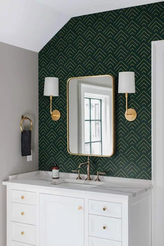 Vista 7 de Heroad Papel tapiz para despegar y pegar, color verde oscuro y dorado, papel tapiz geométrico, papel adhesivo verde oscuro y dorado, autoadhesivo