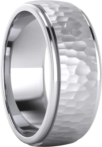 Vista 3 de Anillo de boda unisex de plata de ley maciza pesada de 0.236in y 0.315in martillado, ajuste cómodo, anillo elevado en el centro pulido, Plata