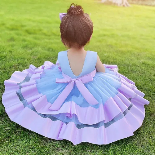 Vista 6 de 3M-6T Vestido de Concurso con Volantes de Encaje sin Espalda para Bebé Niña Vestido Tutú para Niña Pequeña Vestidos de Fiesta de Tul con Flores