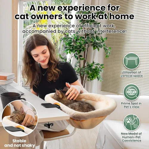 Vista 2 de Cama de escritorio para gatos plegable con un solo clic con Crema