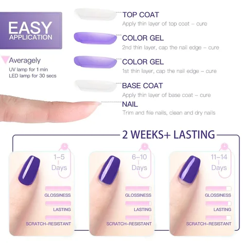 Vista 7 de Gellen Juego de 6 esmaltes de uñas de gel UV LED, colección de colores variados, 8 ml, cada uno 6 unidades - Verano Azul Blanco