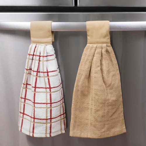 Vista 5 de Ritz Premium Toallas de Cocina con Lazo de 100% Algodón Sólido y Cuadros Múltiples, Absorbentes, Súper Suaves y de Secado Rápido para Colgar, Juego