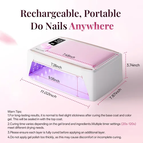 Vista 7 de krofaue Lámpara de uñas UV de curado rápido de 380 W con sensor automático, luz UV inalámbrica profesional para uñas de gel con reposabrazos