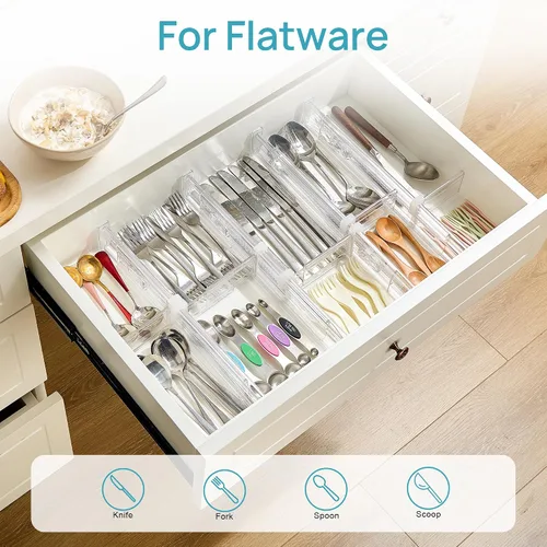 Vista 5 de Vtopmart Separadores de cajones de 2.36” con inserciones expandibles, organizador de cajones de cocina ajustable de 12.8"-22.3", separador