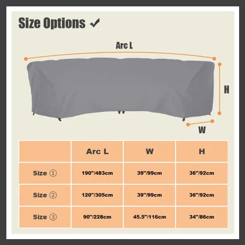 Vista 7 de Funda de sofá curvada impermeable para muebles de exterior, sofá de media luna, protector con cordón elástico resistente al viento para patio