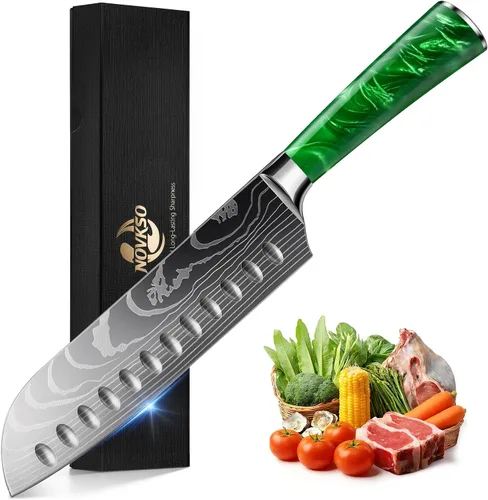 Vista 10 de Cuchillo Santoku de 7 pulgadas, diseño bonito, acero de alto carbono Negro