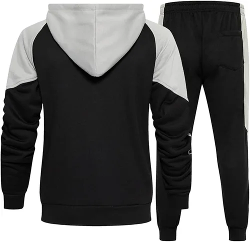 Vista 4 de Chándal deportivo con capucha para hombre, manga larga, con cremallera completa, 2 piezas, de retazos
