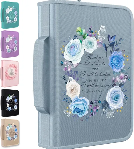 Vista 15 de DEHITE Funda para la Biblia para mujer, bolsas de transporte de la Biblia, tamaños medianos y grandes, ranuras para bolígrafos, tela de primera