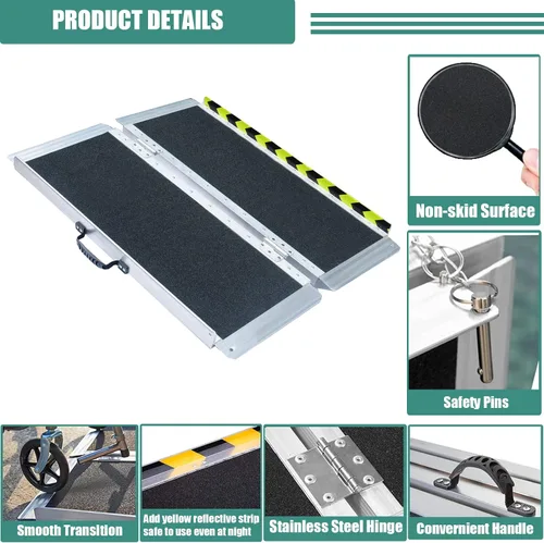 Vista 3 de Rampa plegable portátil de aluminio antideslizante para silla de ruedas, rampa de umbral con una superficie antideslizante, rampa