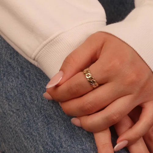 Vista 2 de Anillo de eternidad con cadena de eslabones cubanos de oro amarillo de 10 quilates, 0.197 in de ancho, elección de tamaño de anillo