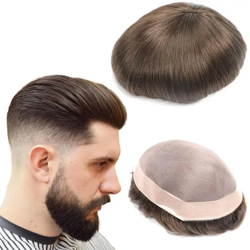 Vista 14 de Toupee - Sistema de reemplazo de cabello para hombres, cabello humano real, 5 x 7 pulgadas, base de encaje mono, extensión duradera para hombre