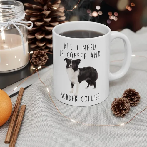 Vista 4 de Taza de café blanca con texto en inglés "I Love Coffee And Border Collie", regalos divertidos para perros y madres, regalos de Navidad 2024