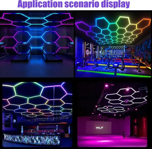 Vista 7 de 25Pack RGB Hexagon Lights,Music Sync 5Hex LED Hexagon Lights,RGB 358 Kinds of Changes Dimmable Speed-Adjustable DIY Color-Changing Lights Smart App