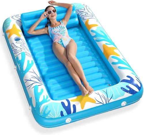 Vista 18 de Jasonwell - Flotador inflable para piscina, 4 en 1, almohadilla para tomar sol para adultos, relajarse en la piscina, flotador lleno de juguetes