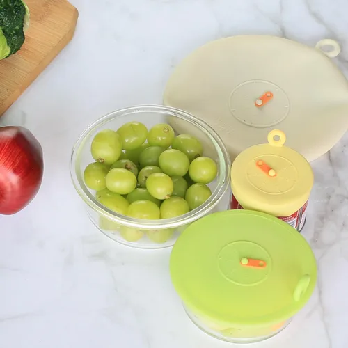 Vista 8 de Tapas elásticas de silicona para almacenamiento de alimentos, tapas reutilizables elásticas y selladas con pestaña de extracción fácil de abrir e
