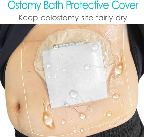 Vista 2 de Funda de ducha de ostomía impermeable de 6 x 6 pulgadas (paquete de 25), bolsa de ostomía, protector de ducha, protector de ducha de estomía