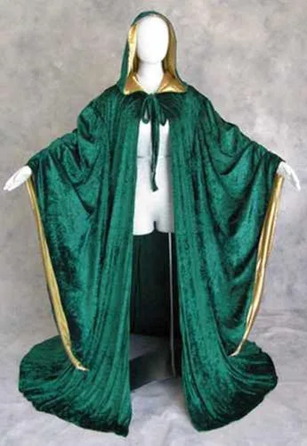 Vista 4 de Bata de terciopelo estilo Cosplay Hechicero con mangas y capucha con forro de satén