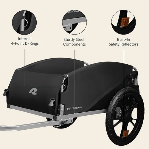 Vista 3 de Retrospec Rover Hauler - Remolque de carga para bicicleta, marco plegable con tela resistente a la intemperie y capacidad de 80 libras, remolque