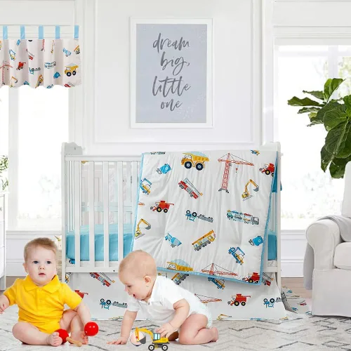 Vista 2 de Brandream Juego de ropa de cama para cuna para niños, juego de ropa de cama de algodón de 3 piezas Edredón de algodón para vehículos excavadora