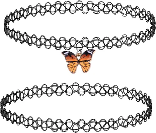 Vista 11 de BodyJ4You Gargantilla de 2 piezas para mujer - Yin Yang mariposa unicornio Negro clásico