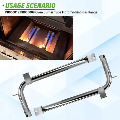 Vista 6 de Paquete de 2 tubos de quemador de horno de acero inoxidable PB050012 PB050009 compatible con electrodomésticos Vi-king de repuesto para quemador