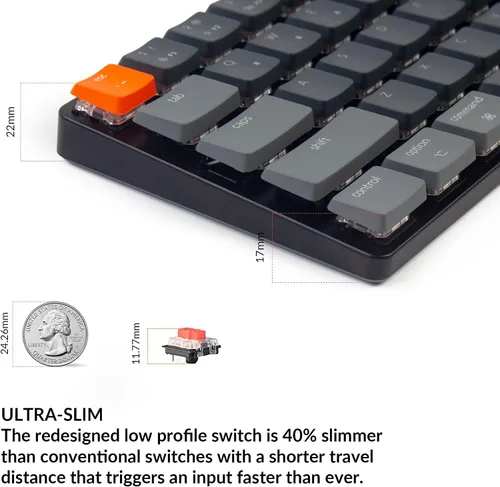 Vista 7 de Keychron K7 teclado mecánico inalámbrico ultra delgado de 68 teclas Bluetoothcable con interruptor rojo mecánico Gateron de perfil bajo