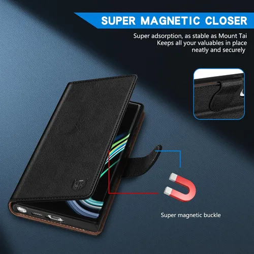 Vista 3 de ZZXX Funda tipo cartera para Samsung Galaxy Note 9 con bloqueo RFID, ranura para tarjetas, función atril, cierre magnético, funda protectora de Negro