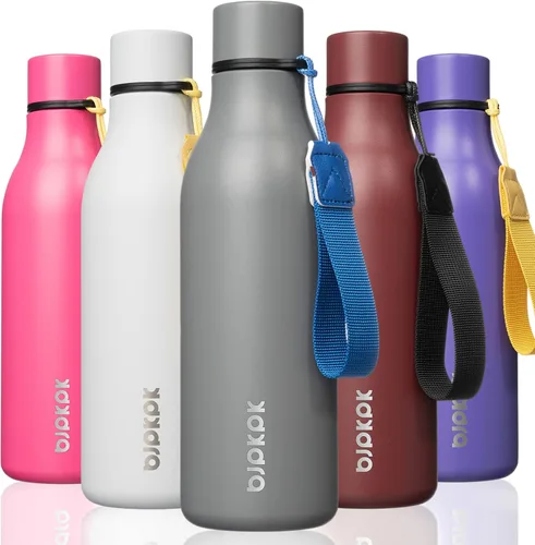 Vista 36 de BJPKPK Botellas de agua aisladas, botella de agua de metal de acero inoxidable de 12 onzas con correa, sin BPA a prueba de fugas, jarras, tazas