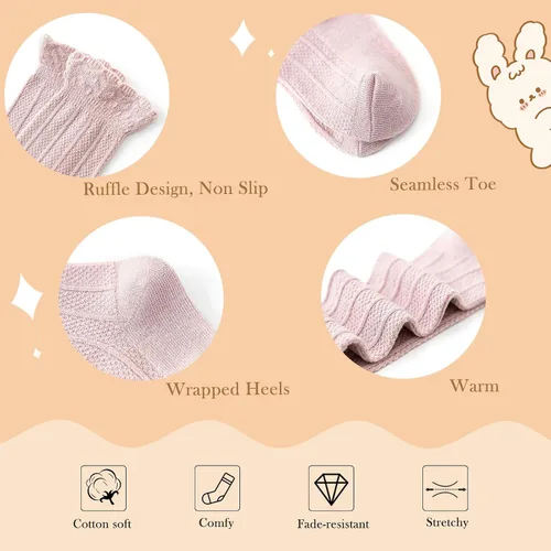 Vista 3 de Zando Calcetines altos hasta la rodilla para bebés recién nacidos, calcetines de algodón con volantes, calcetines largos cálidos para niñas y niños